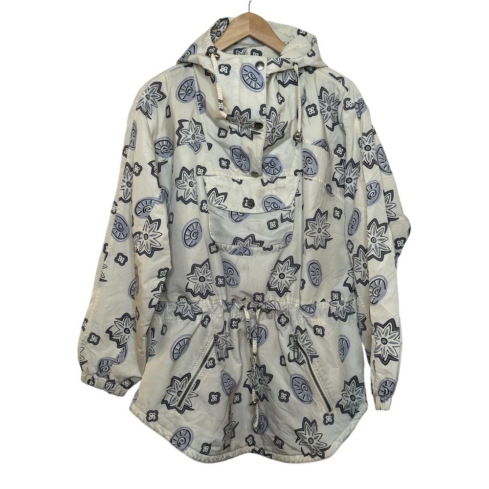 L.L. Bean Cream and Navy Printed Ski Anorak Jacket